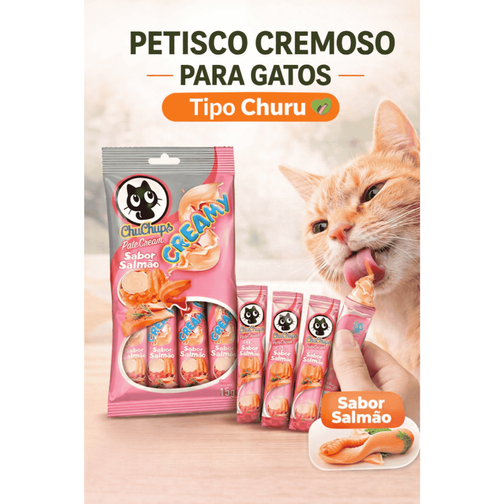 Petisco para Gatos ChuChups Tipo Churu – 4 Tubos Sabor Salmão