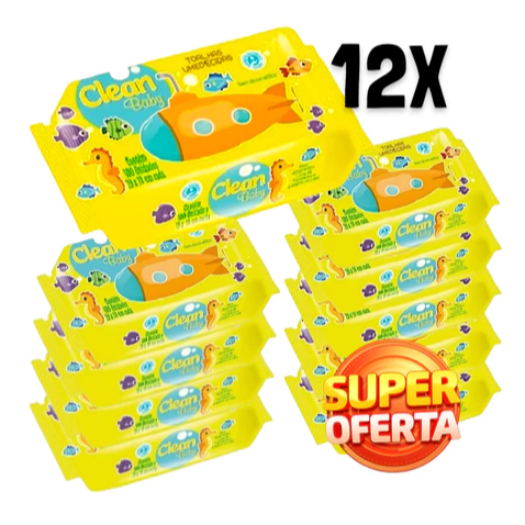 Caixa 12 Pacotes Toalhas Umedecidas Clean Baby com 100 cada