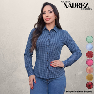 Camisa Xadrez Feminina Premium 100% Algodão 11 Cores Vibrantes Envio Imediato Origem em Oferta na Shopee