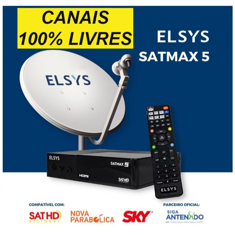 Kit Antena Nova Parabólica Digital SKY Livre com Elsys SatMax 5 Kit Completo