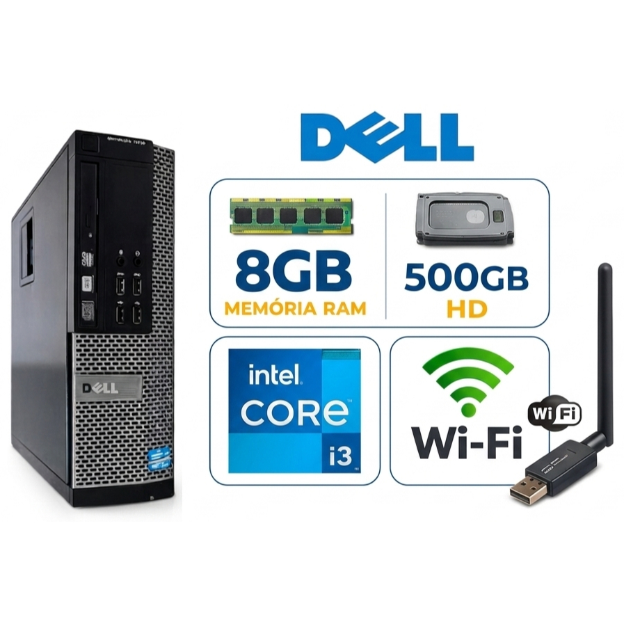 Computador Barato Dell Core i3 de 4ª Geração 8gb de ram 500gb Sata Wifi Torre Cpu Trabalho Estudo