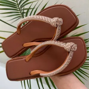 Chinelo Feminino Nanda Fashion Detalhe NÓ com Brilho Passeio Dia a Dia Festas Mais Vendido