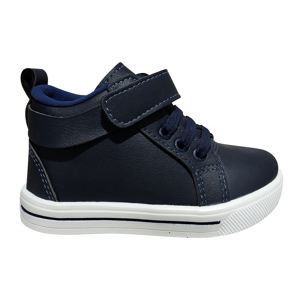 Tênis Infantil Masculino Azul Marinho Cano Alto Velcro Antiderrapante Confortável Casual