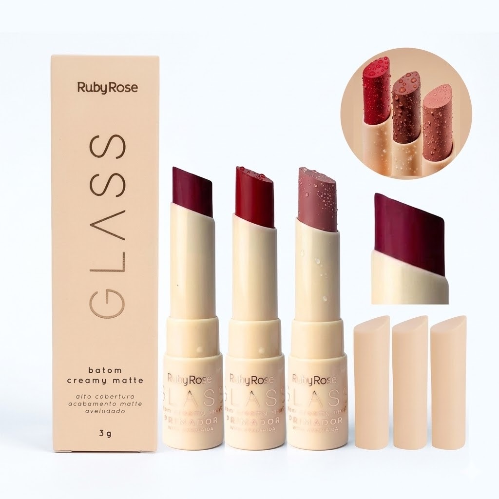 Batom Bala Glass Creamy Matte - Ruby Rose-567 Kit1/2 em Oferta na Shopee