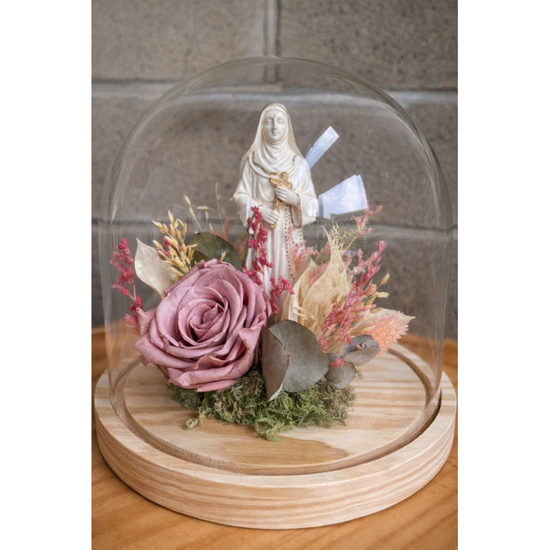 Redoma Floral com Flores Naturais Desidratadas  Santa Rita E Nossa Senhora De Fatima Promoção