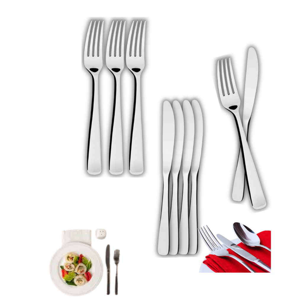 Jogo de Talheres Inox 14 ou 28 Peças – Garfos e Facas para Cozinha e Refeições