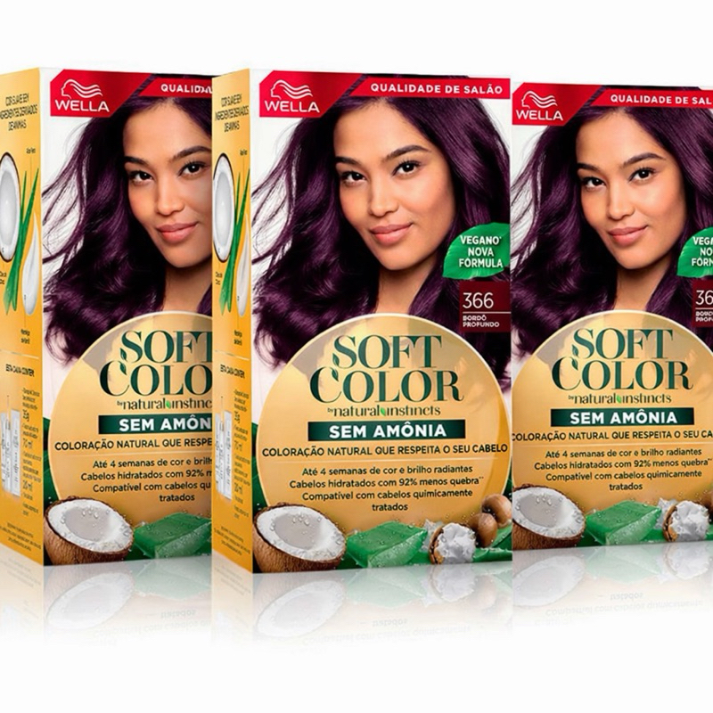 TRIO (3 unidades) - Kit Tintura Wella Soft Color Creme Sem Amônia -  Cor 366 Bordô Profundo