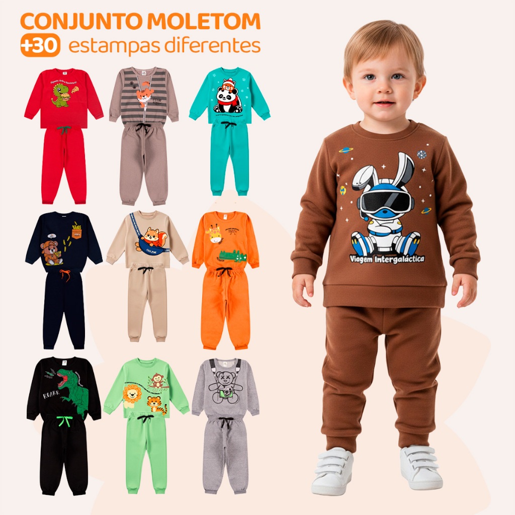 Kit 4 Peças De Roupa Infantil Menino Conjuntos De Moletom Peluciado Para Bebês Masculinos Inverno Quentinho Para o Frio em Oferta na Shopee