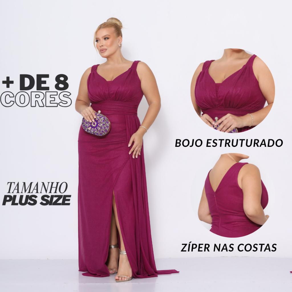 VESTIDO MADRINHA CONVIDADA FORMATURA PLUS SIZE GG EXG G1 FEMININO FESTA GALA SEM BRILHO