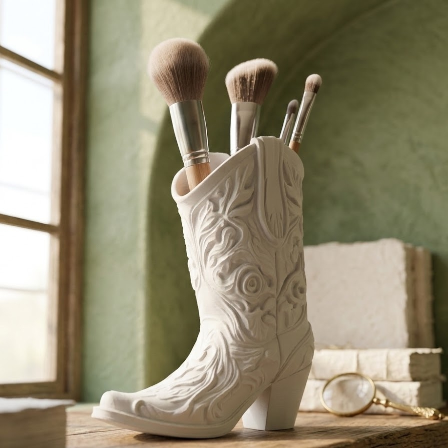 Porta Pincel Maquiagem Bota Cowboy Cowgirl - Organizador Caneta Decoração 3D Estilo Country — imagem 2 de 2