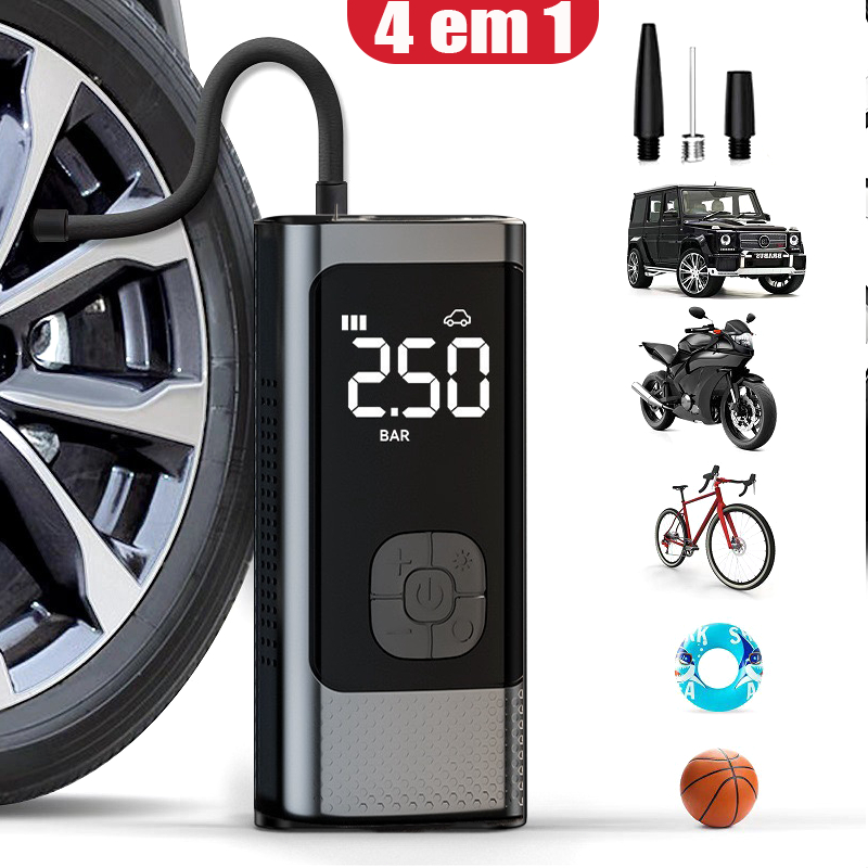 Mini Compressor de Ar Portatil Recarregavél Digital USB Calibrador Pneus de Carro, Moto e Bike M6