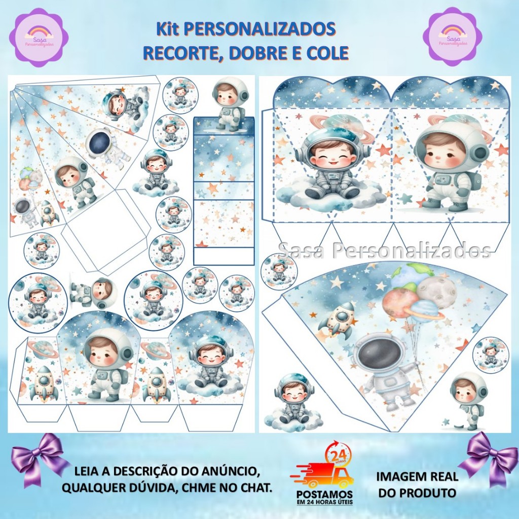 TEMA ASTRONAUTA LEMBRANCINHAS COM 80/200 ITENSPERSONALIZADA COM OU SEM NOME -  ENVIO IMEDIATO em Oferta na Shopee