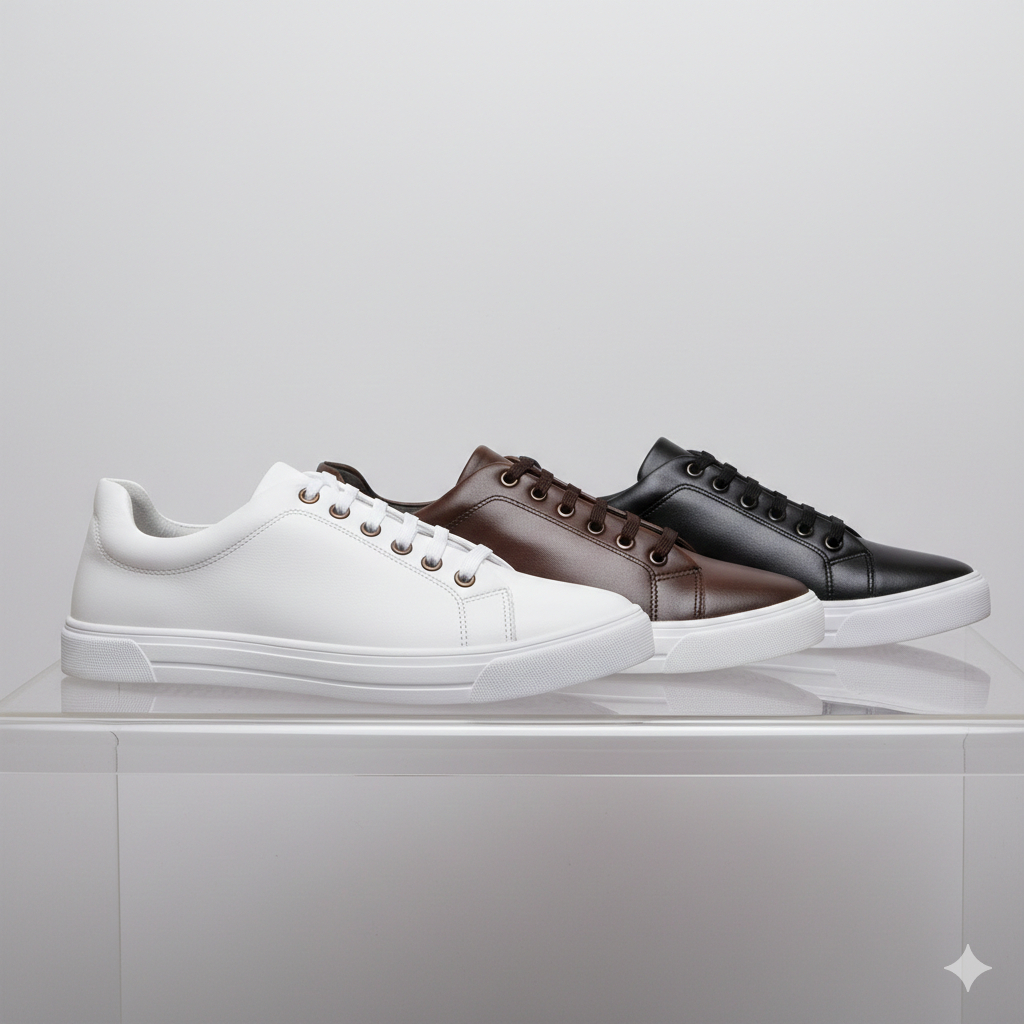 Kit 3 Tênis Masculino Marrom Branco Preto Casual Sola Reta Confortável Sapatenis Social Trabalho Pai