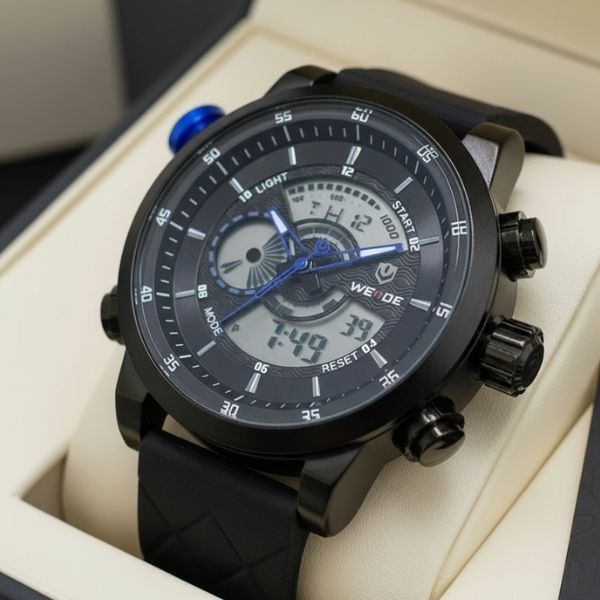 Relógio Masculino Weide WH-3401-C AnaDigi Preto Azul Esportivo C/ Cronômetro, Alarme, Resistente à Água, Garantia.