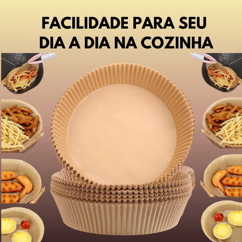 Papel Descartável Air Fryer Forma Forro 20x4cm Antiaderente Forma Forno Fritadeira 50 Und + Brinde