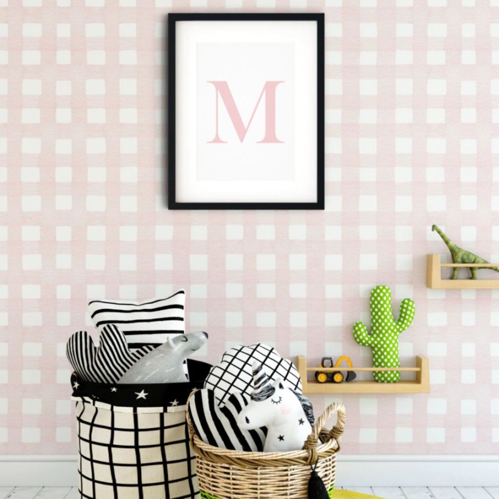 Papel De Parede Adesivo Infantil Menina Xadrez Aquarela