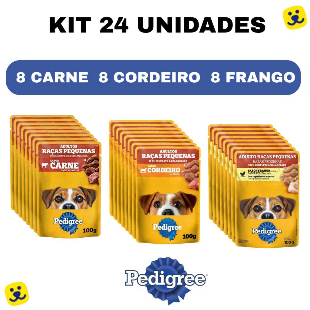 Kit 24 Sachê Pedigree 100g Cachorro Adulto Raças Pequenas Ração Úmida 8Carne + 8Frango +8Cordeiro em Oferta na Shopee