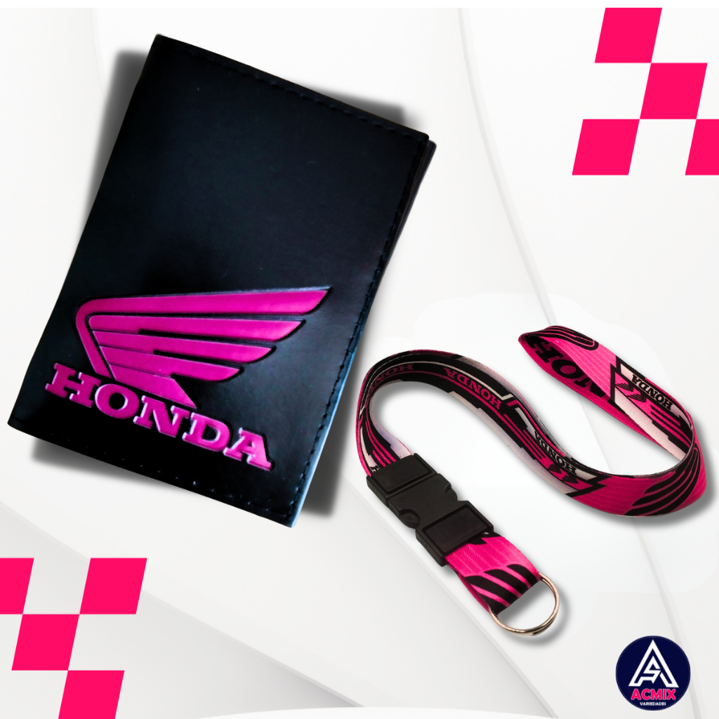 Kit Carteira Porta Documentos Moto Honda Logo Pink + Cordão Pescoço Engate Rápido Honda Pink em Oferta na Shopee