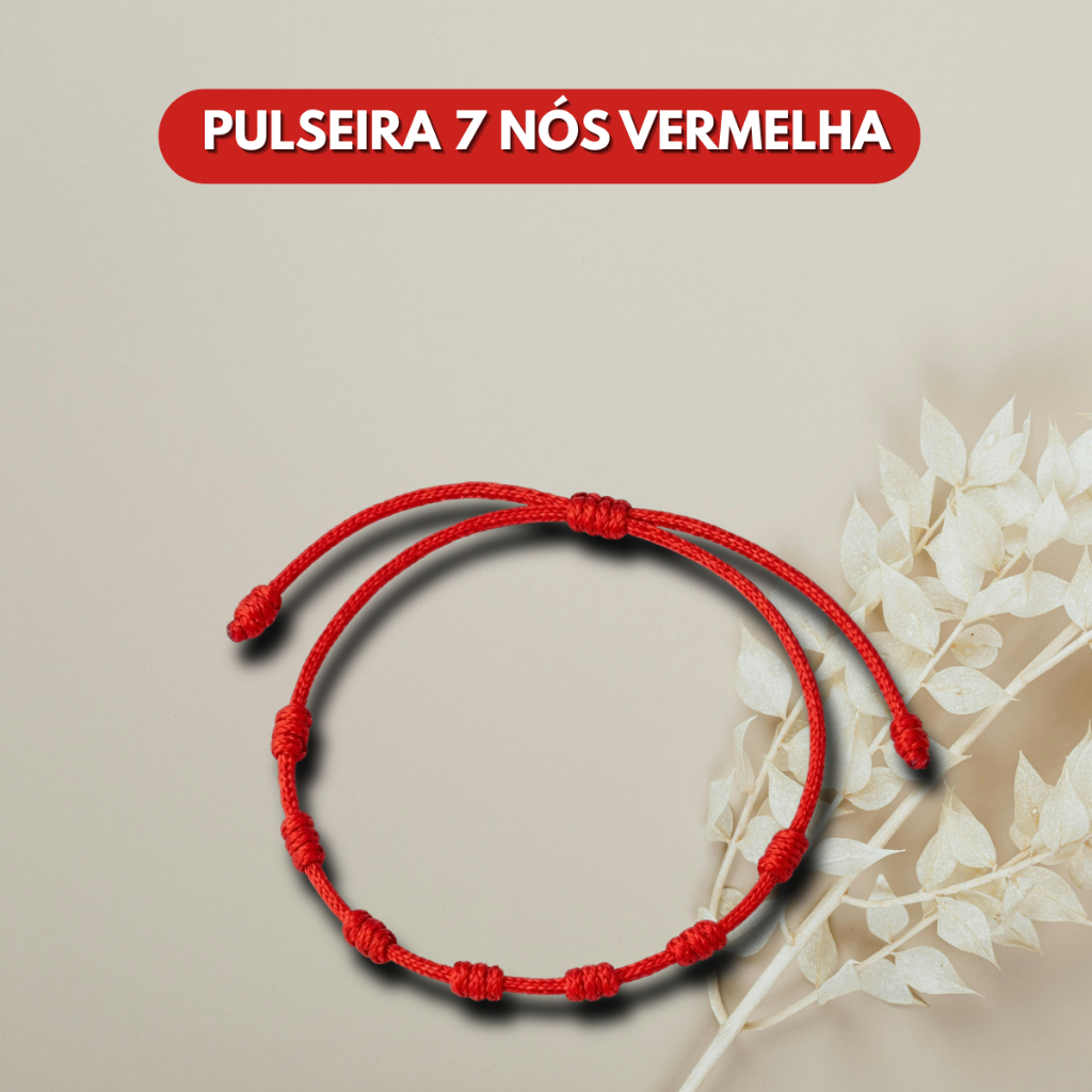Pulseira 7 Nós Vermelha Amuleto Poderoso de Proteção e Boas Energias – Ajustável Unissex