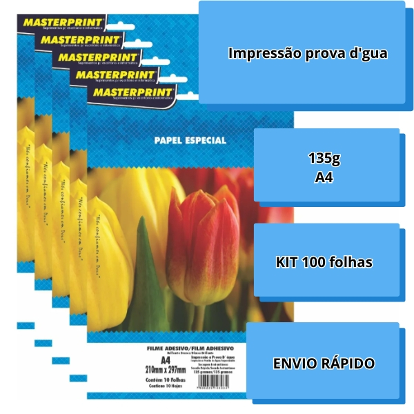 Papel Adesivo Vinil A4 Branco 135g C/50 fls MASTERPRINT