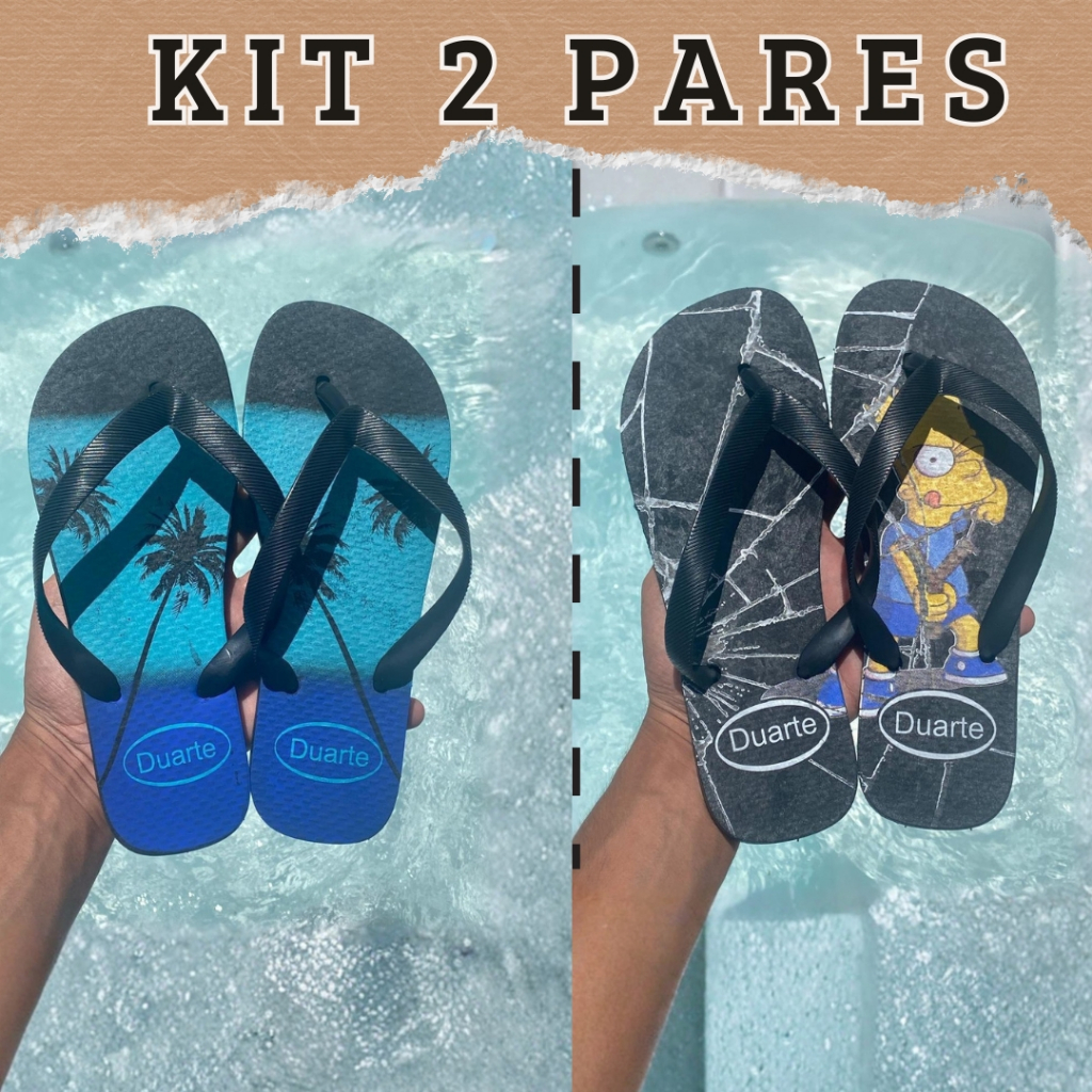 Kit 2 pares de chinelo masculino com estampa macio confortavel não escorrega sortido em Oferta na Shopee