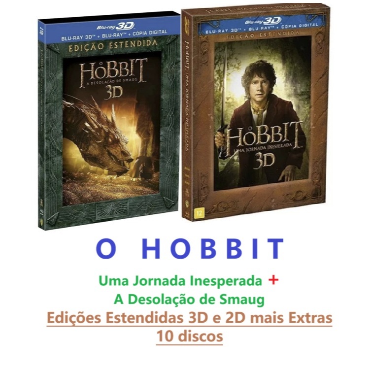 O Hobbit (2 Filmes) - Uma Jornada Inesperada e A Desolação de Smaug (Ed. Estendida em 3D e 2D) 10 discos (Blu ray)