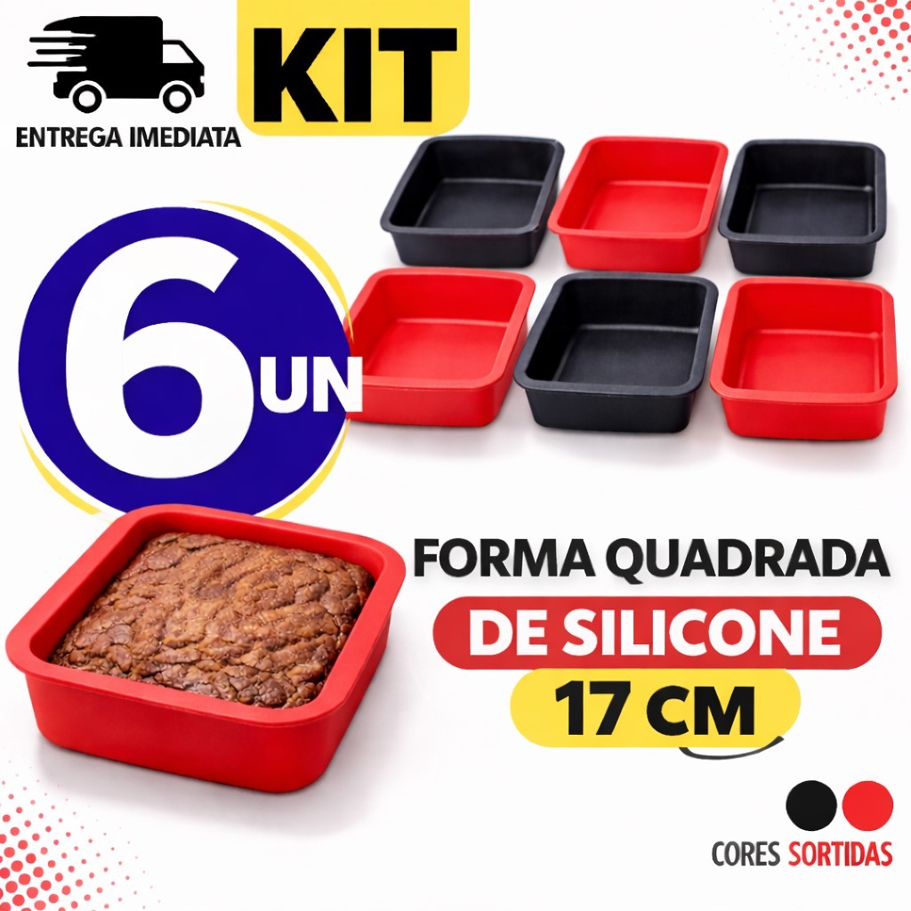 Combo 6/5/4/3/2/1 Forma de Bolo Silicone 17cm Quadrada – Ideal para Air Fryer e Forno – Antiaderente