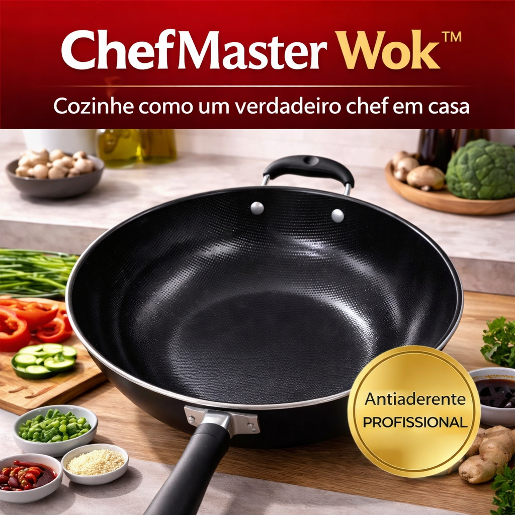 Imagem Frigideira Grande Profissional Wok 34cm 2 Alças  Antiaderente Carne Peixe Yakissoba Frutos do Mar