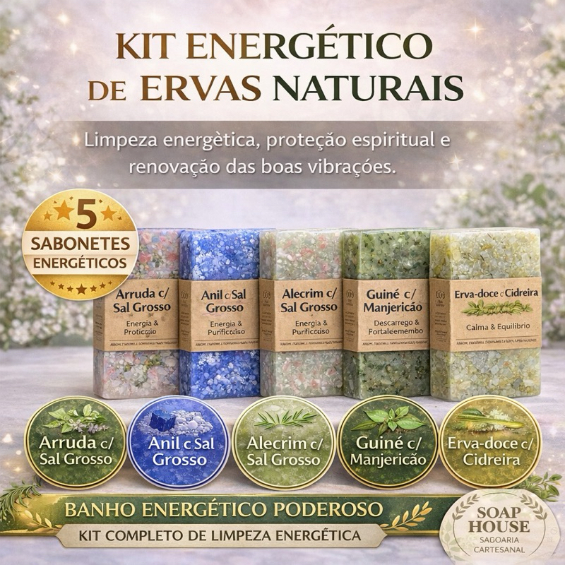 Kit Xô Uruca 5 Sabonetes de Ervas Energéticas | Banho de Descarrego e Limpeza Espiritual