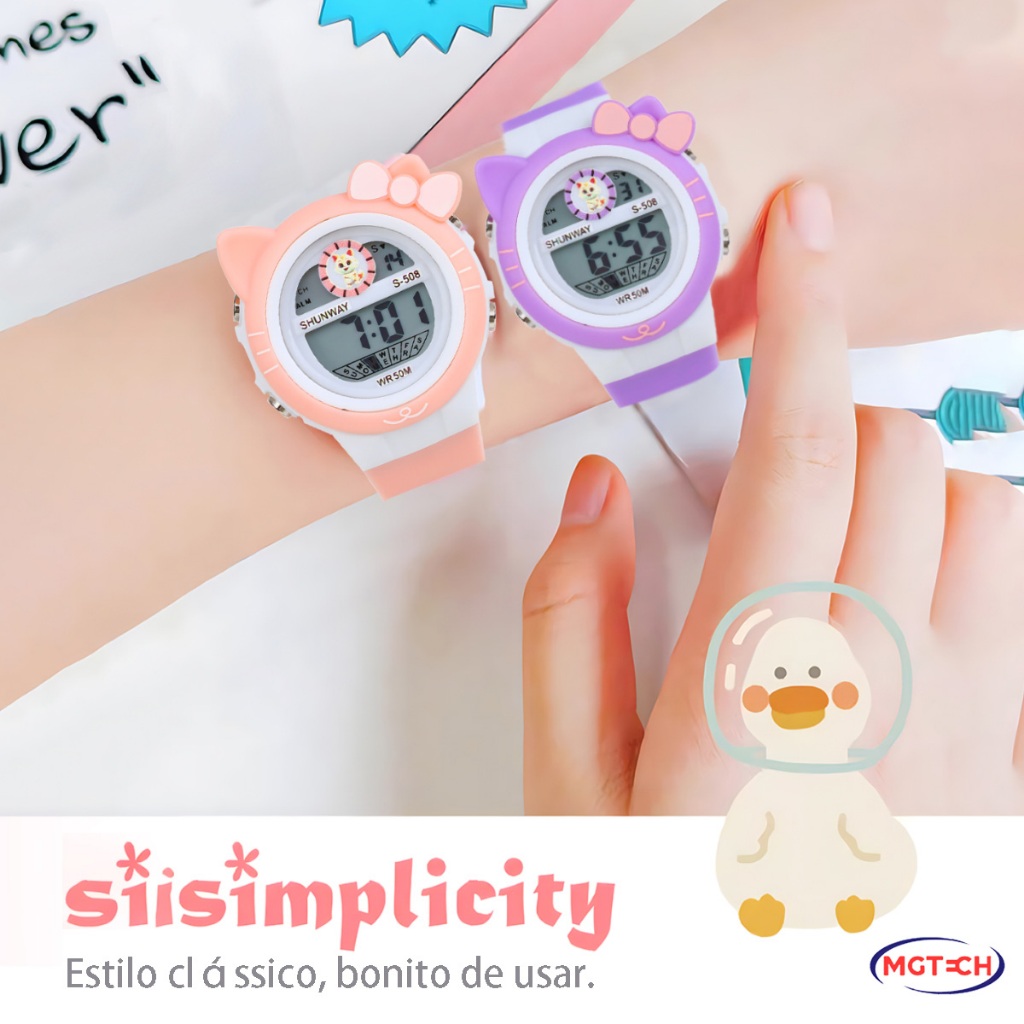 Relógio Infantil Digital À Prova D'água Para Menino E Menina De Pulso Eletrônico Original Rosa e Roxo em Oferta na Shopee
