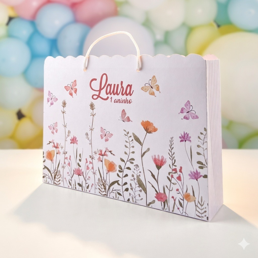 Sacolinha Personalizada Jardim encantado Borboleta Lembrancinha Festa Infantil  Sacola Aniversário