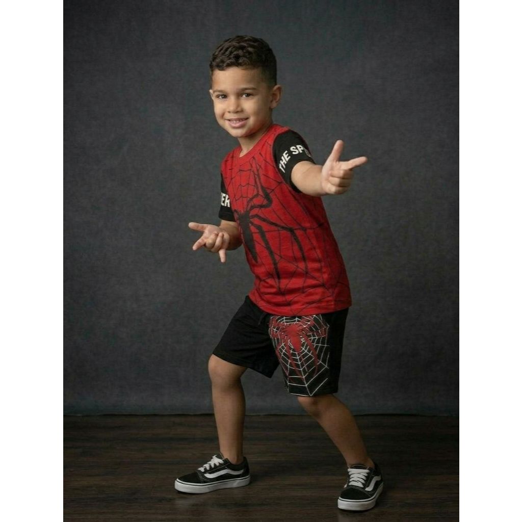 Kit Super Heróis Homem aranha e sonic Conjunto Bermuda e Camisa Juvenil