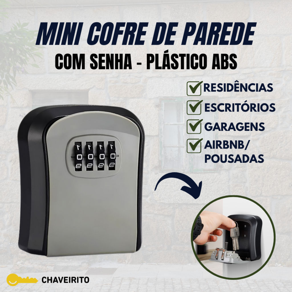 Mini Cofre de Parede com Senha | Caixa de Segurança Porta Chaves, Dinheiro, Objetos