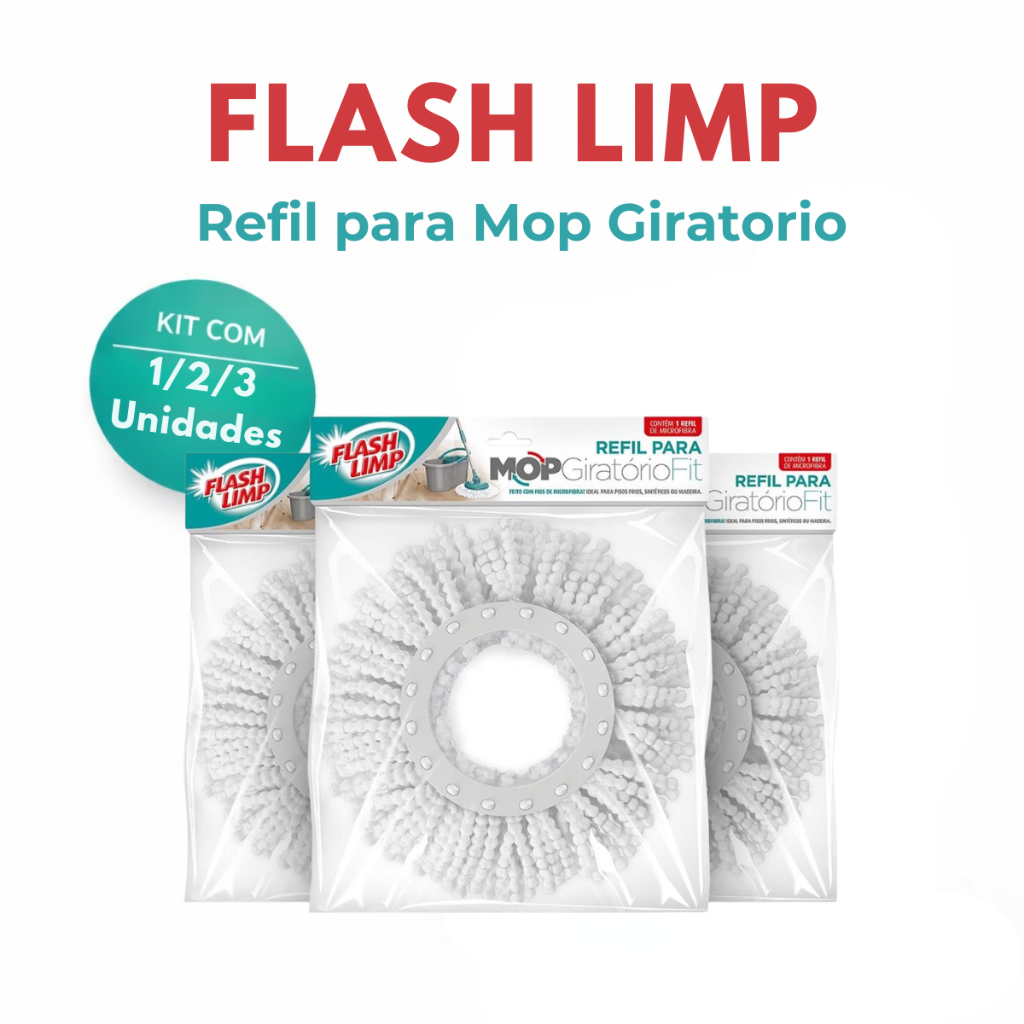 Refil Mop Giratorio Fit Kit Até 3 Uni RMOP5011 Flash Limp em Oferta na Shopee