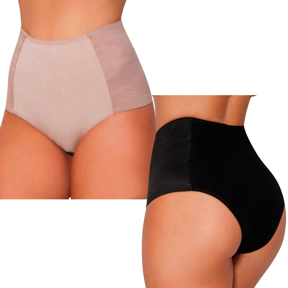 Kit 2 Calcinha Cinta Aperta Barriga Empina Bumbum Justa Feminina Cintura Alta Dupla Reforçada