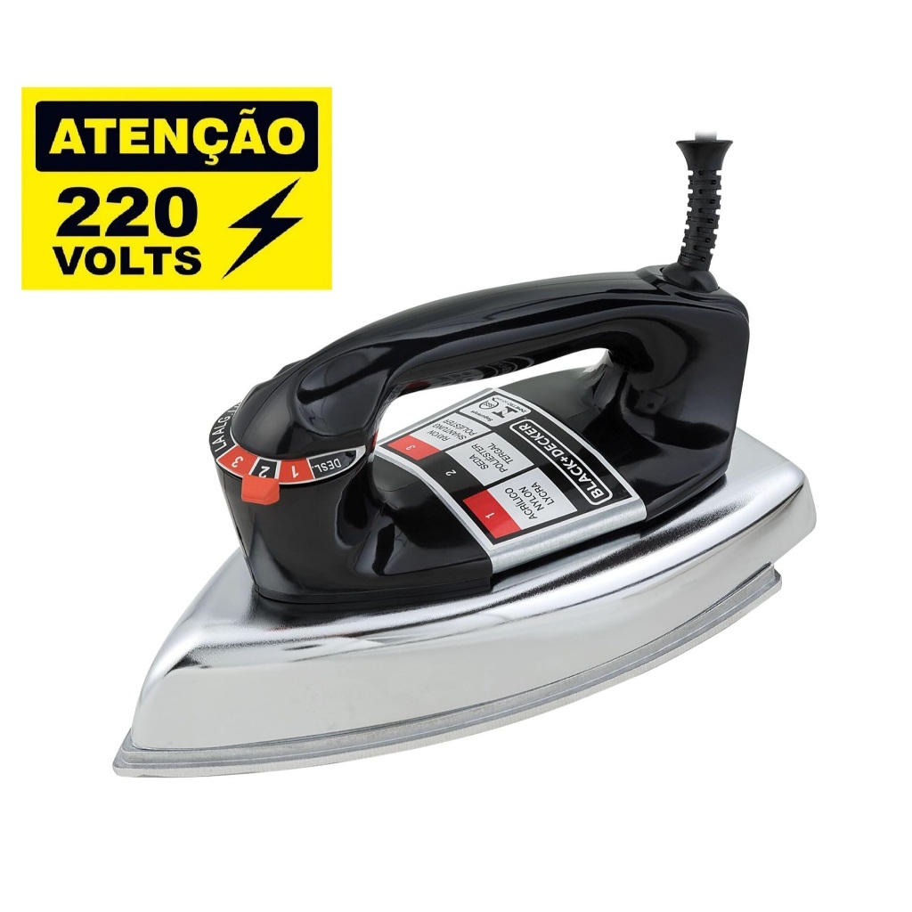 Ferro de Passar Roupa a Seco Black Decker VFA1110XM6 Base de Alumínio 220V 2 Anos de Garantia + NF em Oferta na Shopee