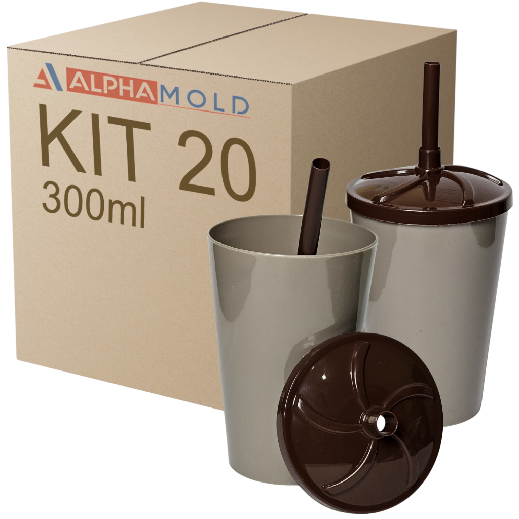 20 Copos 300ml Tampa Canudo Decoração Festa Evento Show Comemoração datas especiais brinde Páscoa copo com tampa marrom