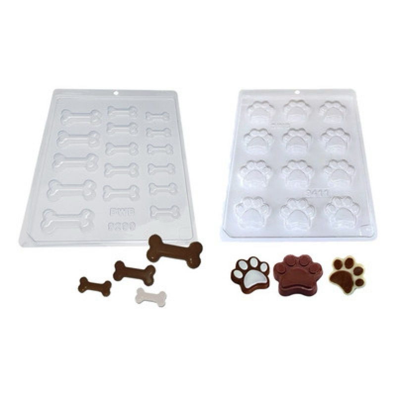 Kit 04 Formas Chocolate Acetato Simples Bombom Pata Osso Pet Gato Cachorro