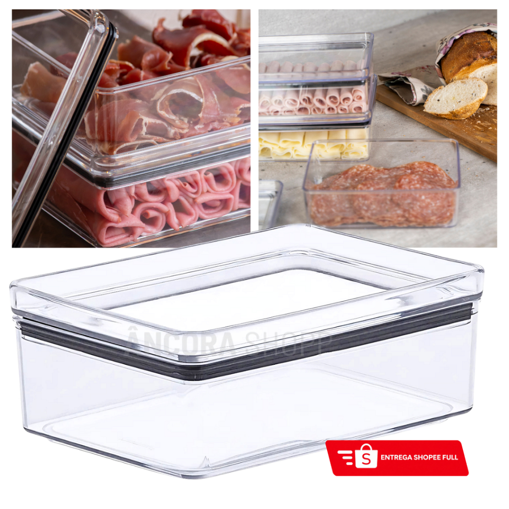 Porta Frios com Tampa Duplo Hermético 770ml Para Queijo Presunto Pote Mantimentos Acrilico