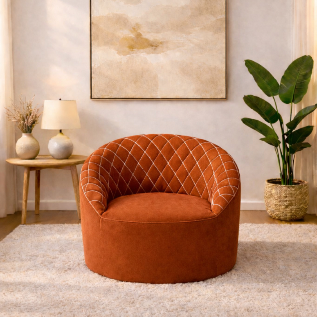 Poltrona Feita 100% Espuma Com Tecido Matelado E Design Linhas Brancas Tecido Bouclé Contemporâneo Para Ambientes Modern