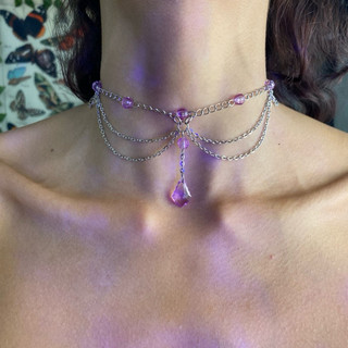 Gargantilha roxa fairycore Aço Inox choker cottagecore acessório Aesthetic Alternativa Corrente Colar Vitoriana Fada