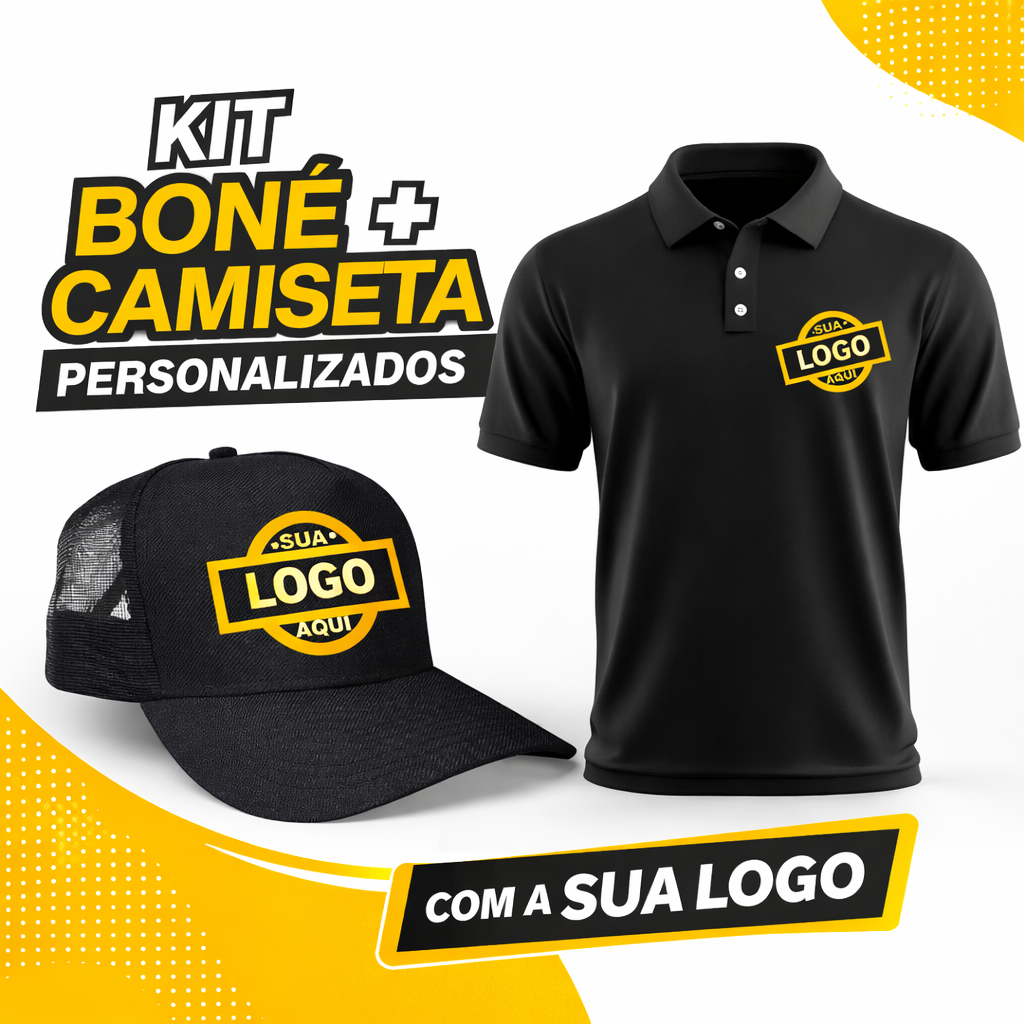 Kit Camiseta + Boné Super Cap Telinha Aba Curva Personalizados com sua Logo  Pré-Encomenda