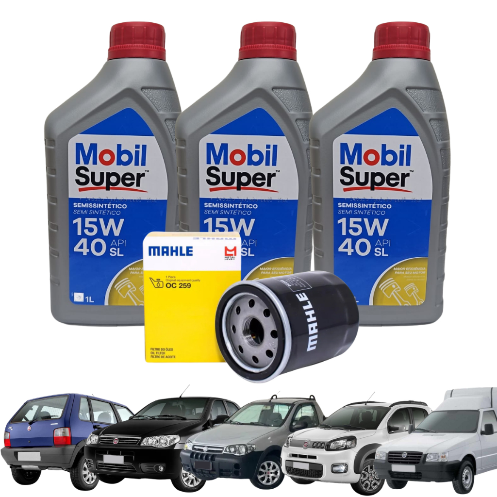 Kit Troca De Óleo 15W40 Mobil Semi Sintético Fiat Fire 1.0 1.4 8V