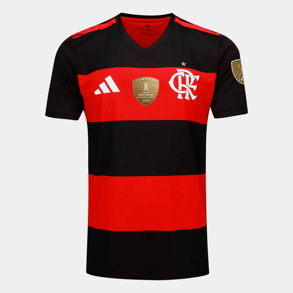 Manto Flamengo Fan Masculina Jogo 1 Adidas 2026 + Kit Patches CAMPÉON Libertadores 2025