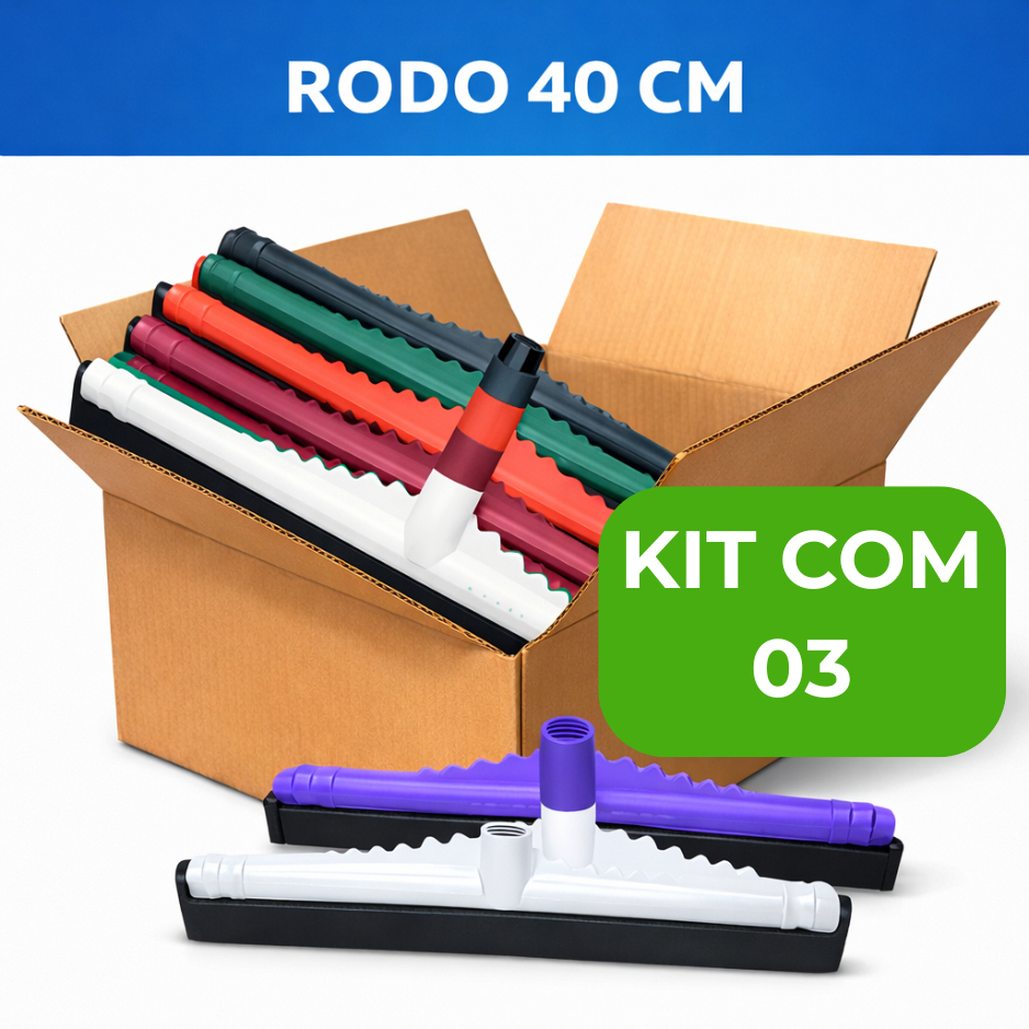Rodo de Limpeza 40cm Plástico Sem Cabo Kit com 3 Unidades Compatível Rosca Rodinho EVA