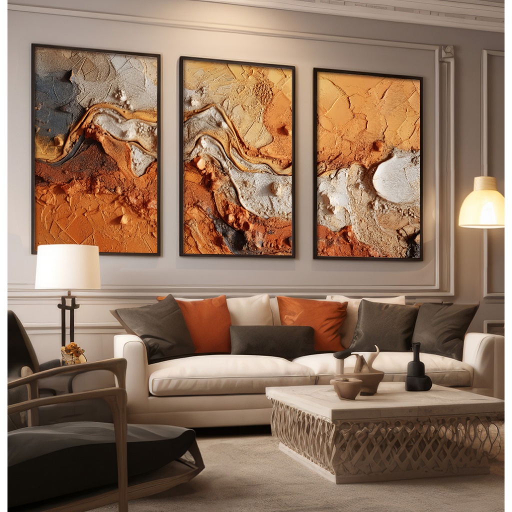 Quadro Abstrato Para Sala Quadro Com Moldura E Vidro Quadros Decorativos Quarto Gesso Rústico Trio