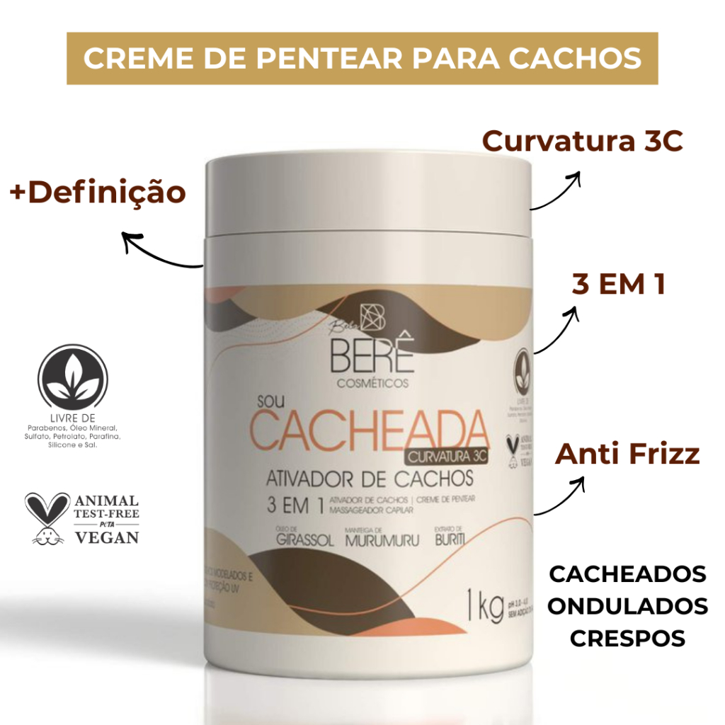 Creme de Pentear Ativador de Cachos Profissional Sou Cacheada 3C Hidratação, Brilho e Definição