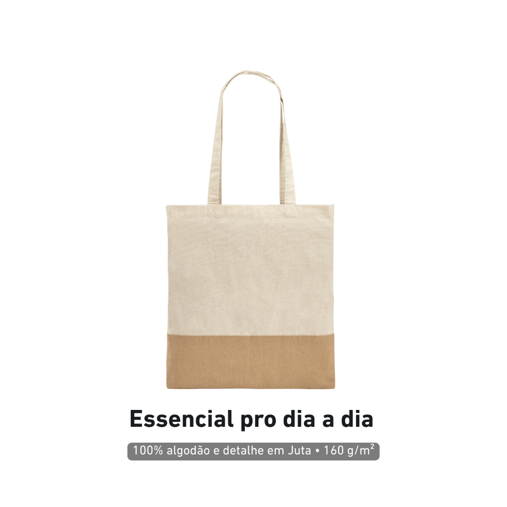 Bolsa Sacola Ecológica Ecobag Resistente 100% Algodão Cru Lisa Com Detalhe Em Juta 37x41cm