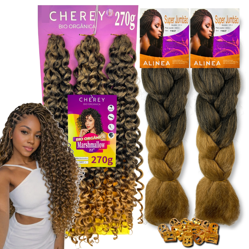 Kit Gypsy 2 Jumbo Jumbão Trança Alinea + Cabelo Cacheado Marshmallow Bio Orgânico Cherey