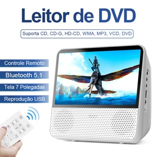Leitor de DVD CD Player Bluetooth Portátil de 9,8'' com 7'' Tela HD 1024x600, Controle Remoto, som Estéreo Hi-Fi em Oferta na Shopee